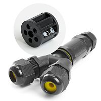 Кабельный коннектор Y-образный 3-контактный Feron LD522/LD529, IP68 черный картинка 